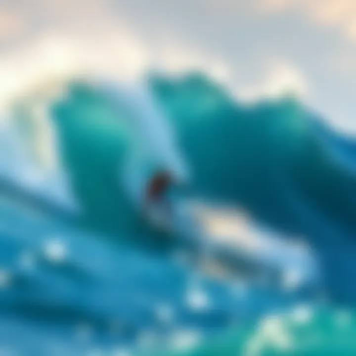 A surfer riding a massive wave, embodying courage and determination.