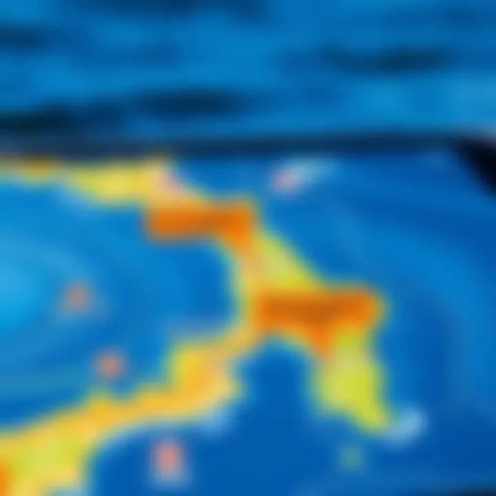 A digital map indicating popular surf spots and safety alerts