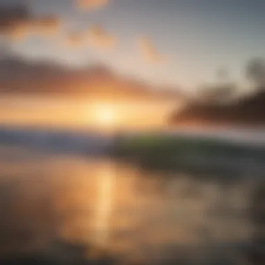 Surfer catching a wave at sunset