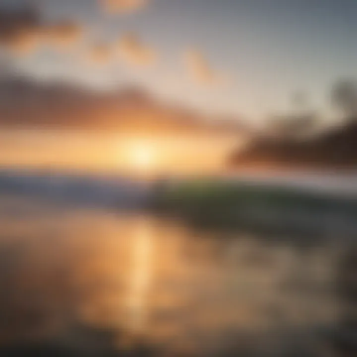 Surfer catching a wave at sunset