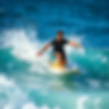 An exhilarating moment of surfing at Mission Beach. Surfer riding a wave at Mission Beach