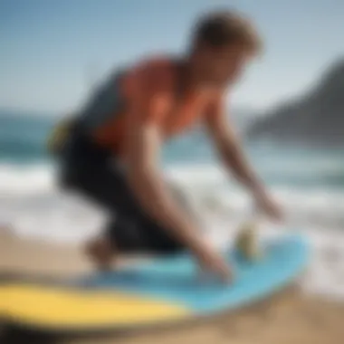 Surfer packing a Pro Lite Board Bag with a surfboard