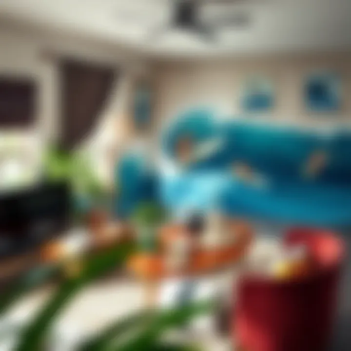 Chic Living Room Decorated with Surfer Aesthetics Stylish living room adorned with surfer wallpaper