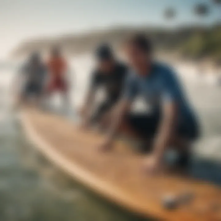 Group of surfers discussing the benefits of Braille fingerboards