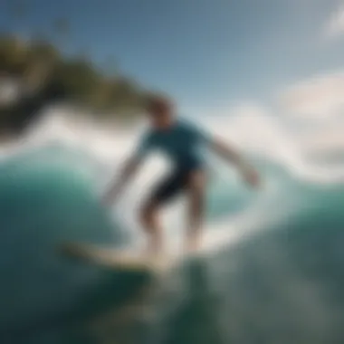 Surfers riding Wavestorm longboards on vibrant waves