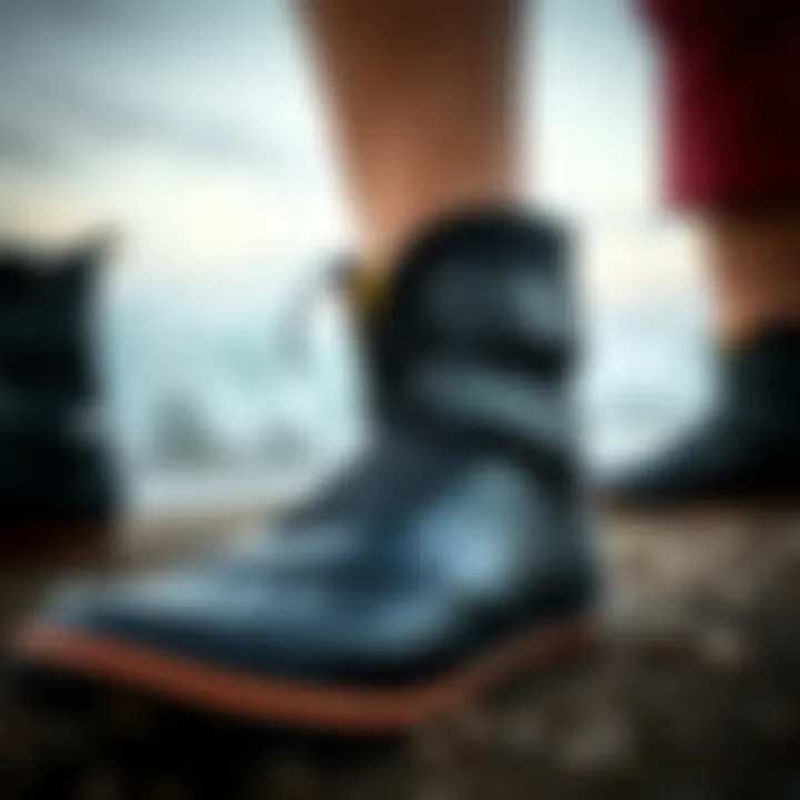 Close-up of durable surf booties designed for grip and warmth
