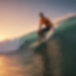 A stunning view of a surfer catching a wave at sunset in San Diego