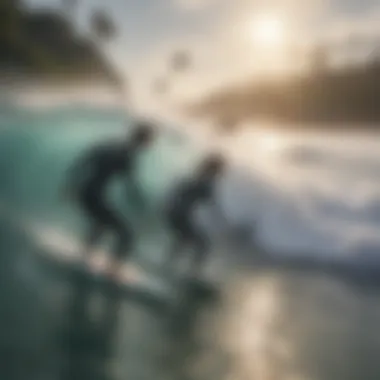 A vibrant local community of surfers enjoying the ocean