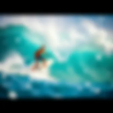 Catching Waves with Style Thrilling moment of a tall surfer catching a wave