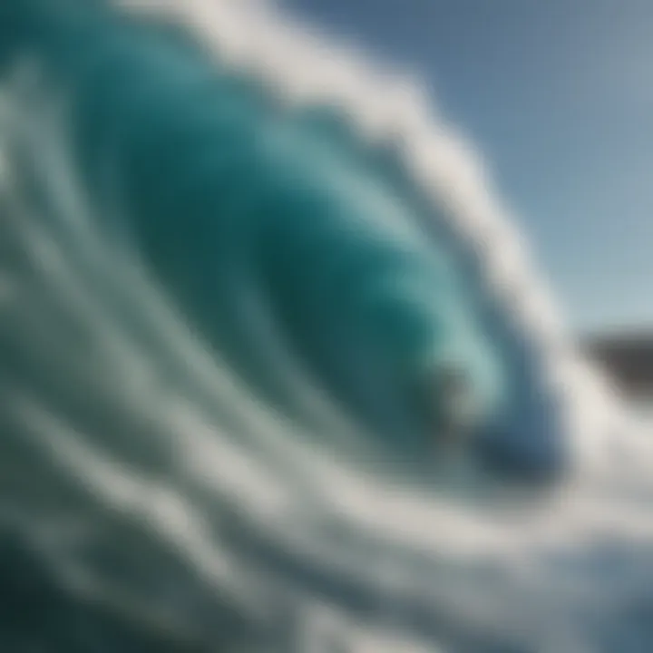 Aerial view of surfers tackling towering swells