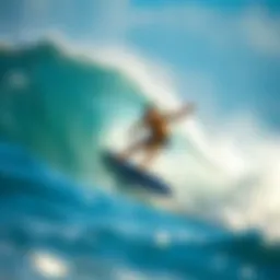 A skimboarder catching a wave