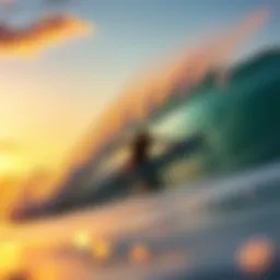 A surfer skillfully carving through a wave at sunset