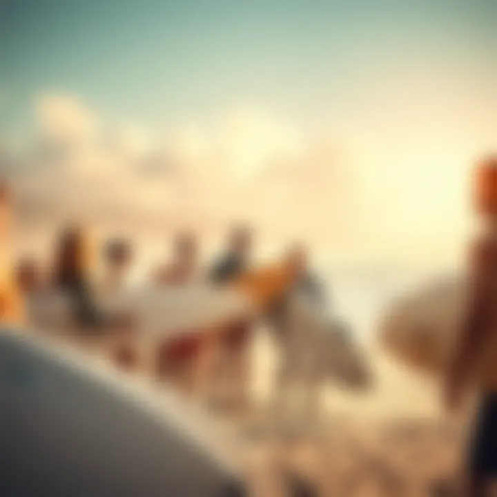 Surfing Community at Beach A vibrant surfing community gathering at a popular beach destination