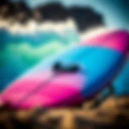 Detailed view of a 43-inch bodyboard showcasing its sleek design and vibrant colors