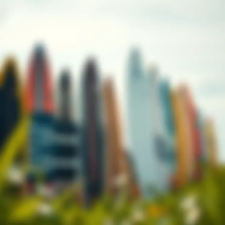 Diverse shapes of wind surf boards displayed