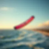 A vibrant kite soaring above an expansive ocean coastline