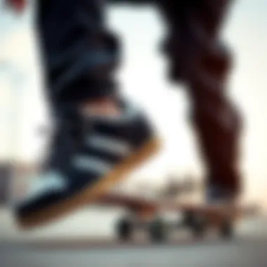 Professional skateboarder in action wearing signature skate shoes