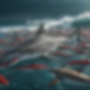 Trends in Shark Population Decline Graphical representation of declining shark populations over the years due to overfishing.