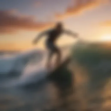 Riding the Waves at Sunset A surfer riding a perfect wave at sunset