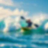Expert Kayaker Riding Ocean Waves A kayaker expertly navigating through ocean waves while surfing