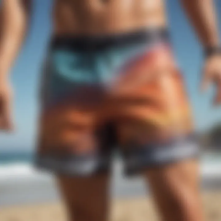 Stylish board shorts featuring innovative design elements at the beach