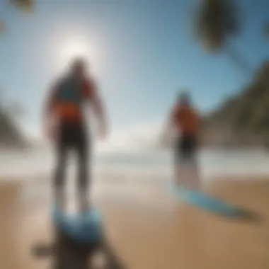 Group of surfers reviewing footage on a beach