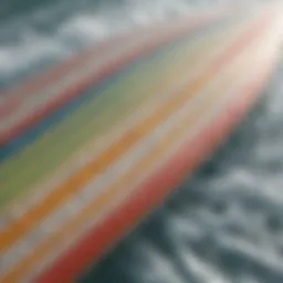 A close-up view of a foam surfboard showcasing its texture and design