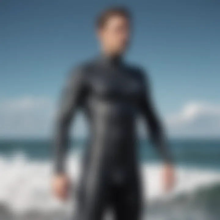 An illustration demonstrating the proper fit of a spring suit wetsuit