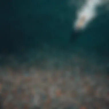 Aerial Perspective of Plastic Accumulation Aerial view of a vast expanse of plastic waste floating in the ocean