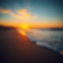 A tranquil beach at sunset, waves gently lapping the shore