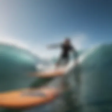 Surfer catching a wave, immersed in the ocean's sounds.