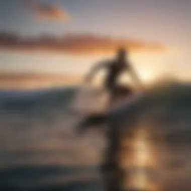Sunset Surfing: A Perfect Moment A surfer catching a wave during sunset