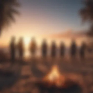 A group of surfers enjoying a beach bonfire