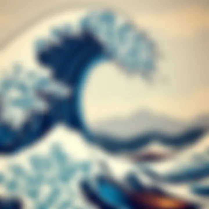 A close-up view of the intricate waves in Hokusai's Great Wave print
