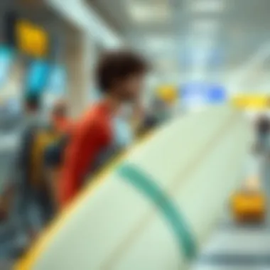 Navigating Airport Regulations for Surfboards A surfer with a board at an airport check-in counter