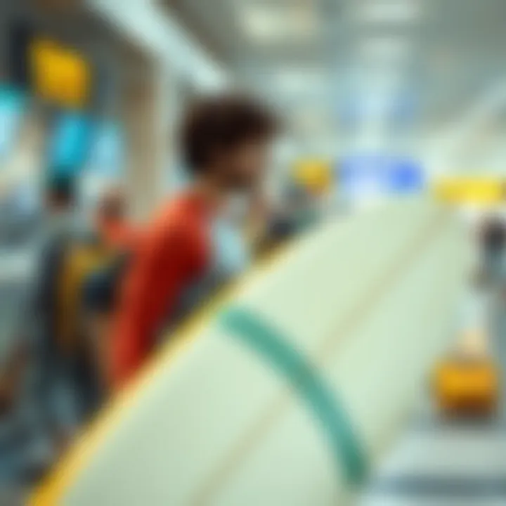 Navigating Airport Regulations for Surfboards A surfer with a board at an airport check-in counter