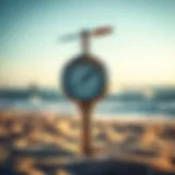 Anemometer measuring wind speed on a beach