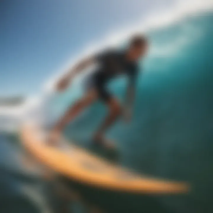 Surfer riding a wave on a board with specific durometer rating