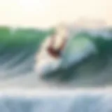 A surfer showcasing the hang ten technique on a wave