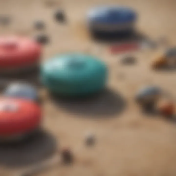 Variety of surf fishing weights displayed on a sandy beach