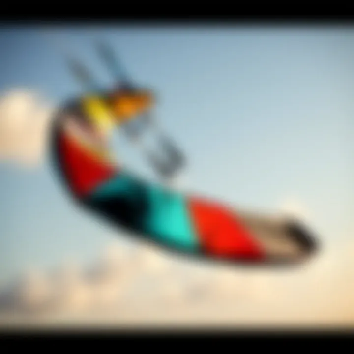 Close-up of a kitesurfing kite in the sky