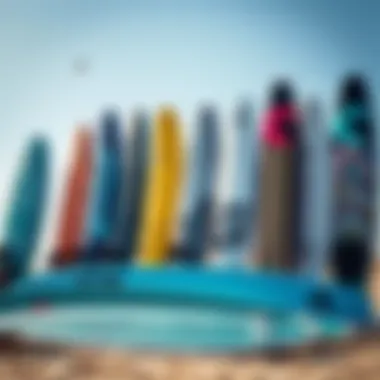 Diverse kitesurfing boards arranged