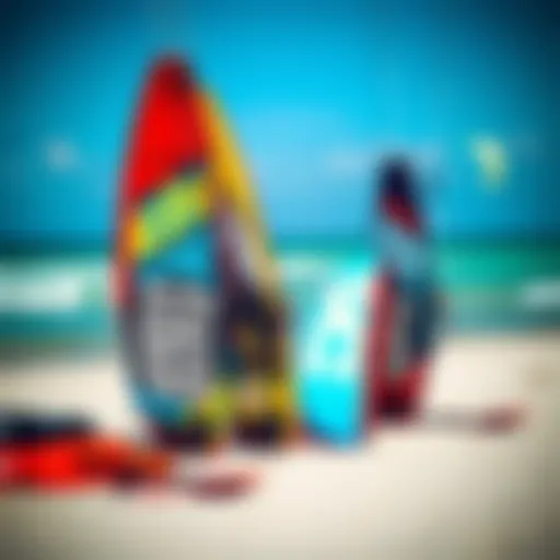 Kitesurfing gear displayed on the beach