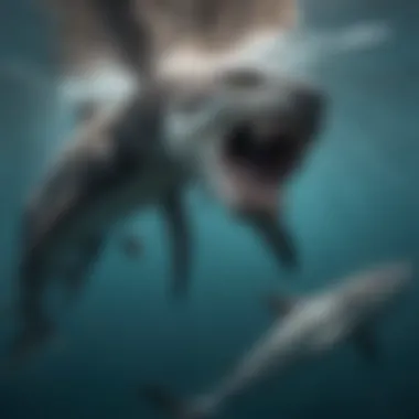 Predator-Prey Relationships in Marine Ecosystems An underwater scene depicting the predator-prey dynamics in the ocean
