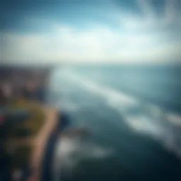 Aerial view of Boston coastline during high tide