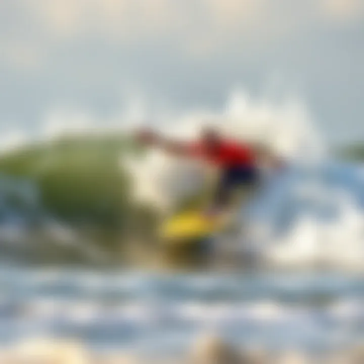 Surfer Riding the Waves at High Tide Surfer riding a wave during high tide