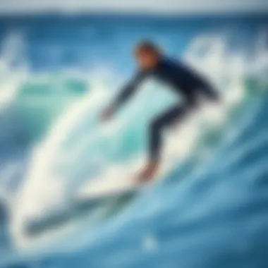 Illustration of a surfer wearing a wetsuit while riding a wave