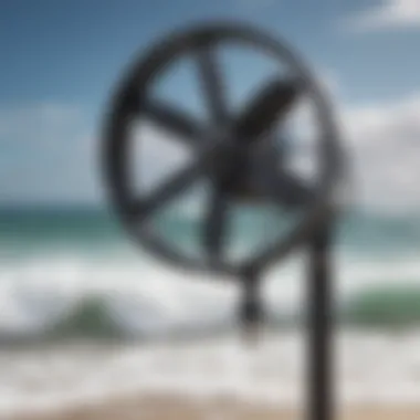 Anemometer in Action at Surf Location Anemometer measuring wind speed at a surf spot