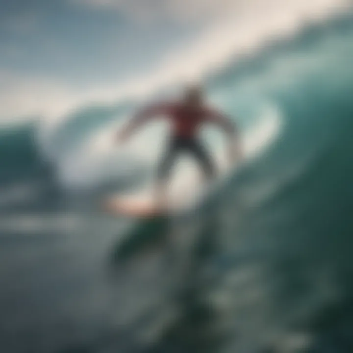 Surfer navigating waves influenced by wind speed