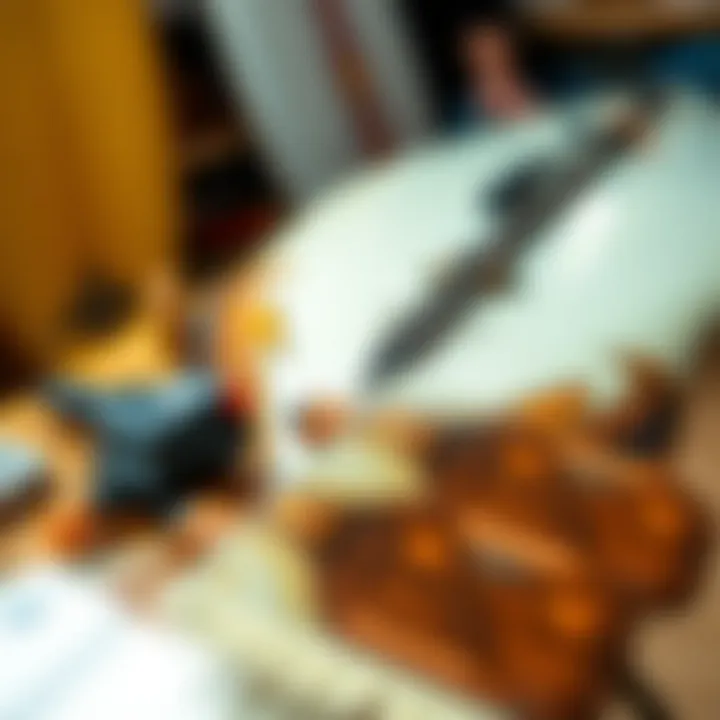 Artistry in Surfboard Craftsmanship Close-up of surfboard detailing and craftsmanship